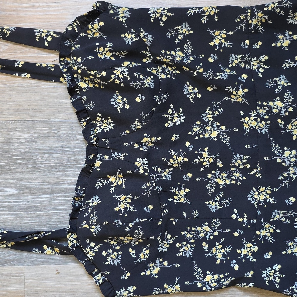O.P.T Chic Black Floral Midi Dress with Ruffle Hem - Picture 2 of 15
